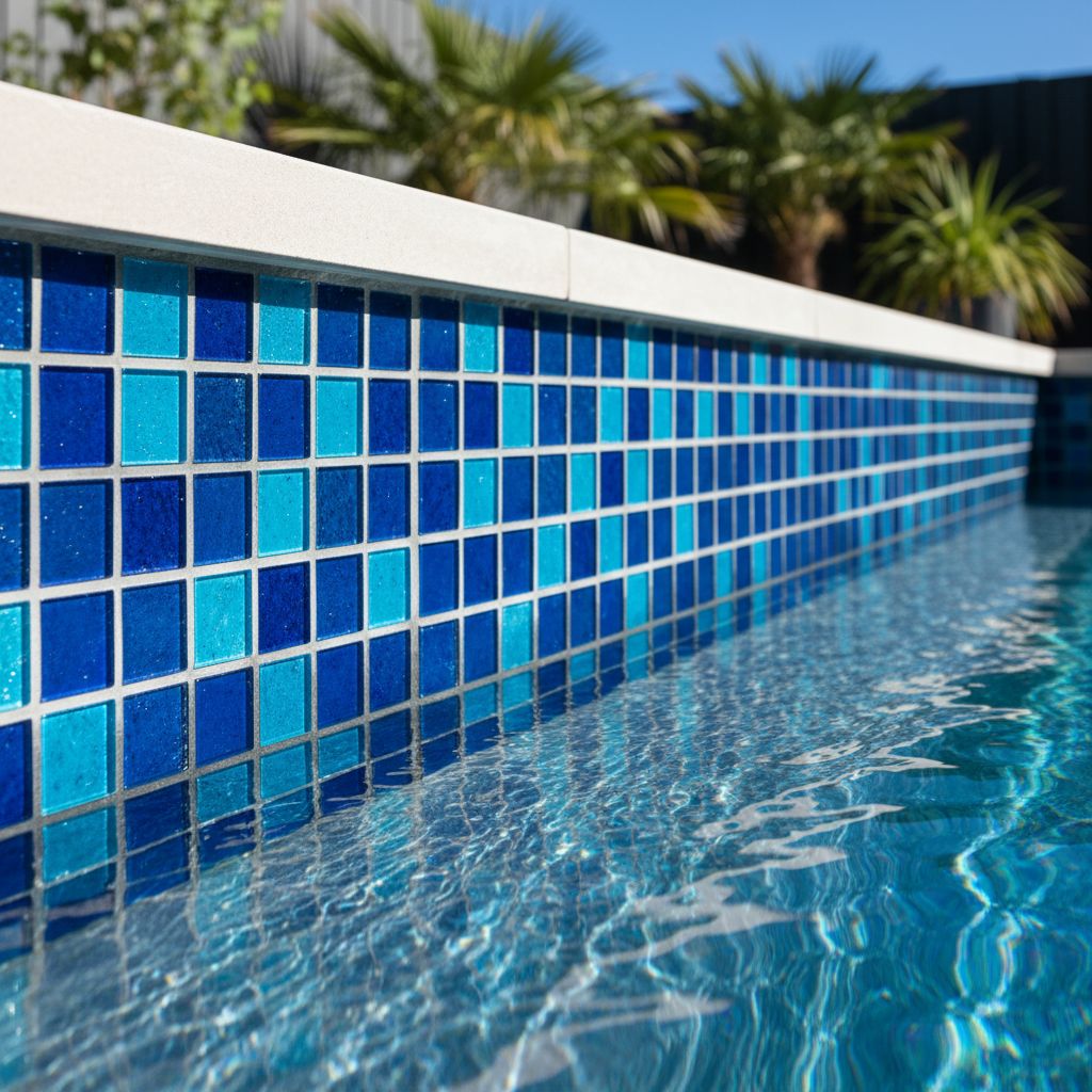 Pool waterline mosaic tile close-up